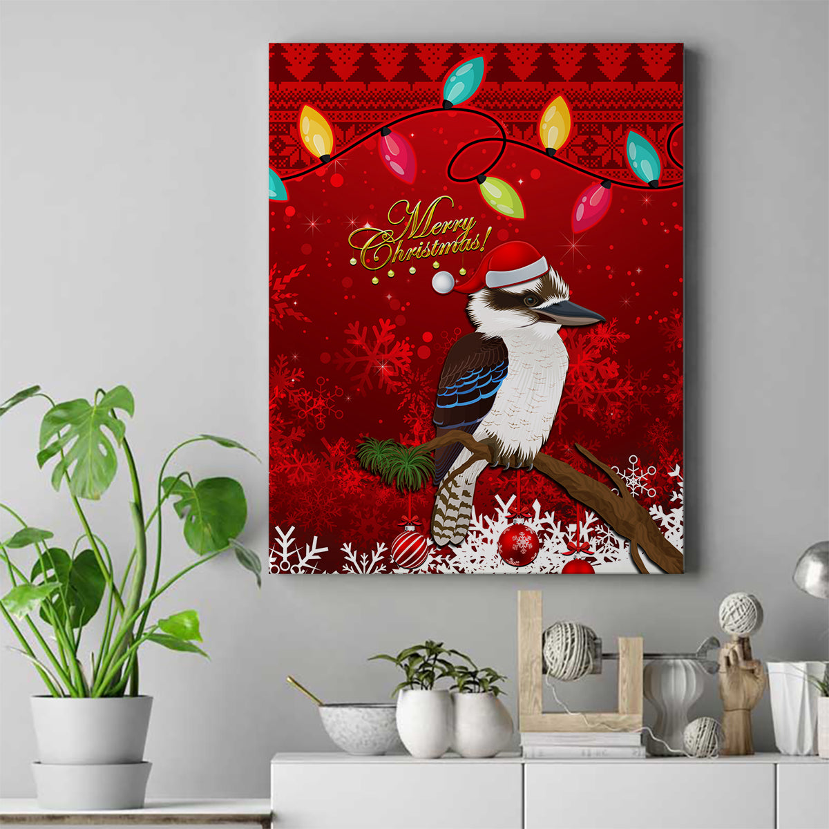 australia-christmas-canvas-wall-art-aussie-kookaburra-santa-merry-xmas