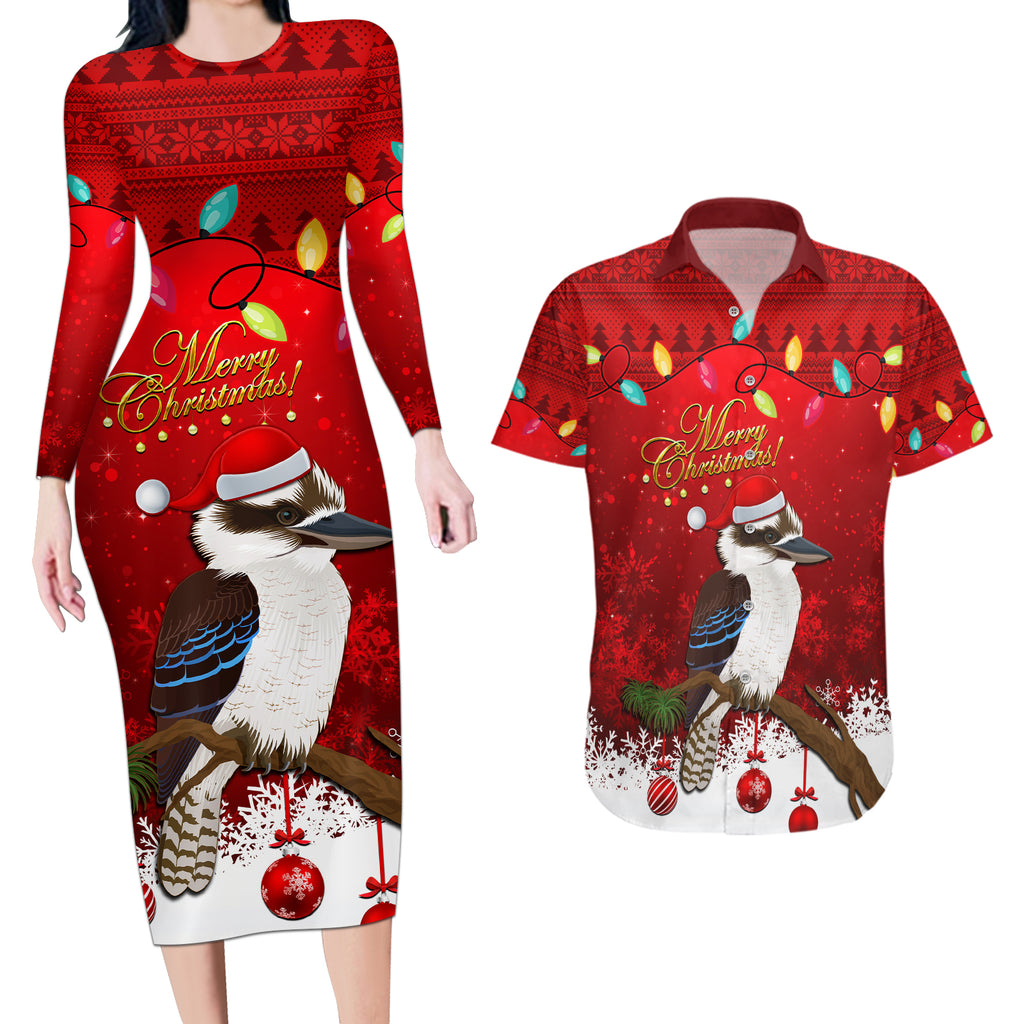 australia-christmas-couples-matching-long-sleeve-bodycon-dress-and-hawaiian-shirt-aussie-kookaburra-santa-merry-xmas