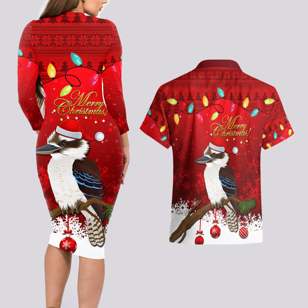 australia-christmas-couples-matching-long-sleeve-bodycon-dress-and-hawaiian-shirt-aussie-kookaburra-santa-merry-xmas