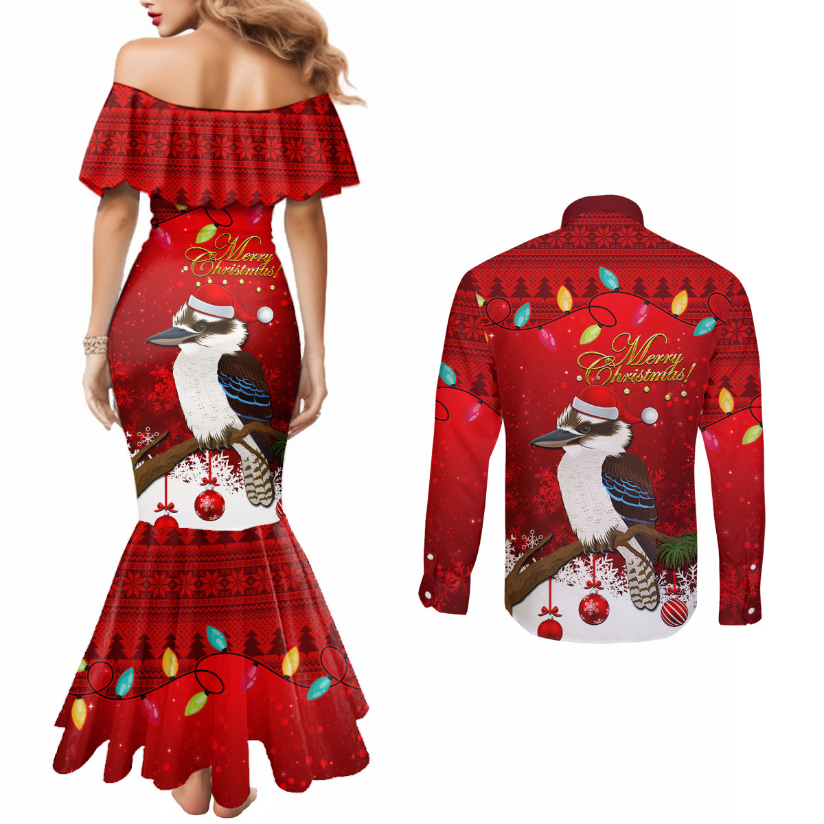 australia-christmas-couples-matching-mermaid-dress-and-long-sleeve-button-shirt-aussie-kookaburra-santa-merry-xmas