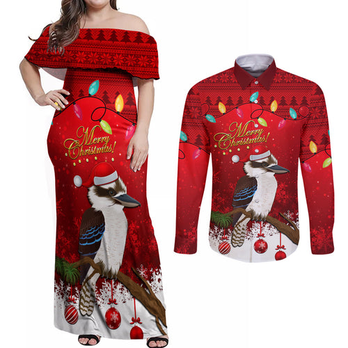 australia-christmas-couples-matching-off-shoulder-maxi-dress-and-long-sleeve-button-shirt-aussie-kookaburra-santa-merry-xmas