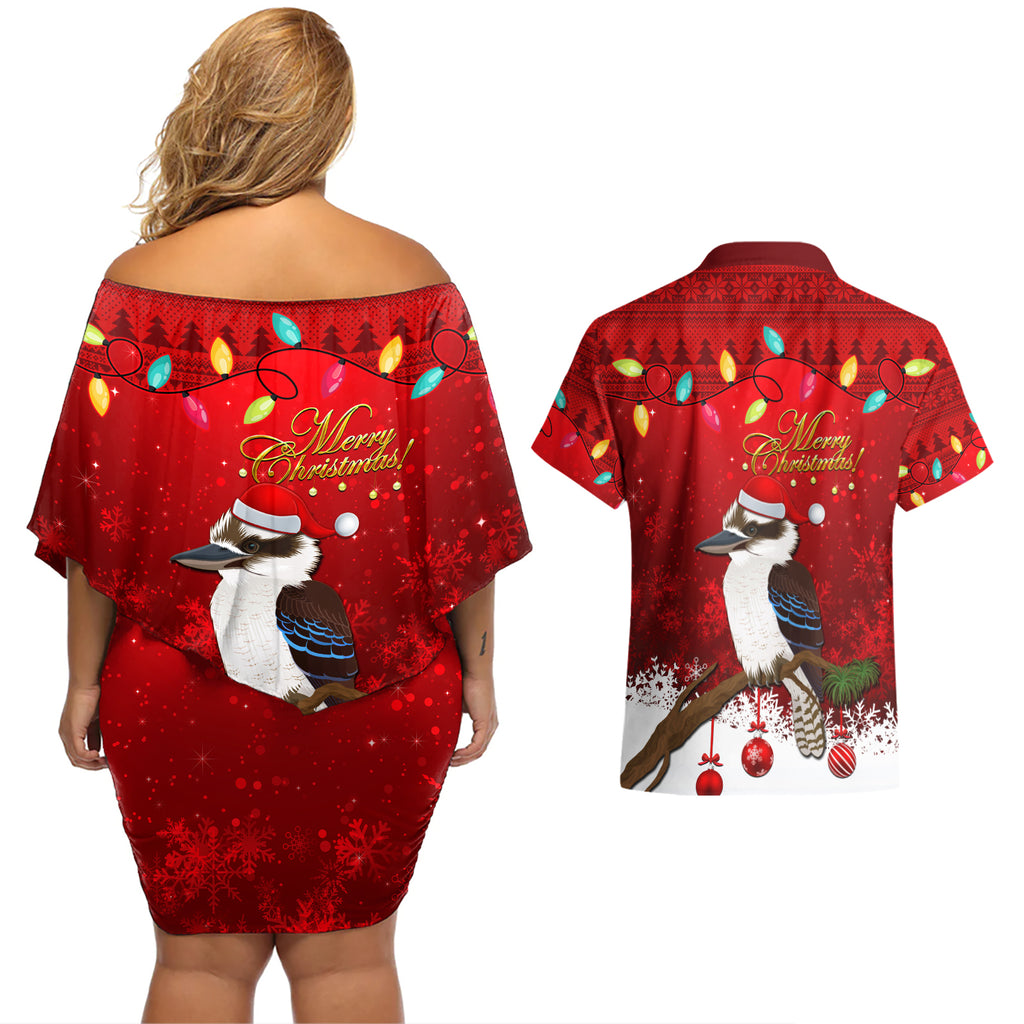 australia-christmas-couples-matching-off-shoulder-short-dress-and-hawaiian-shirt-aussie-kookaburra-santa-merry-xmas