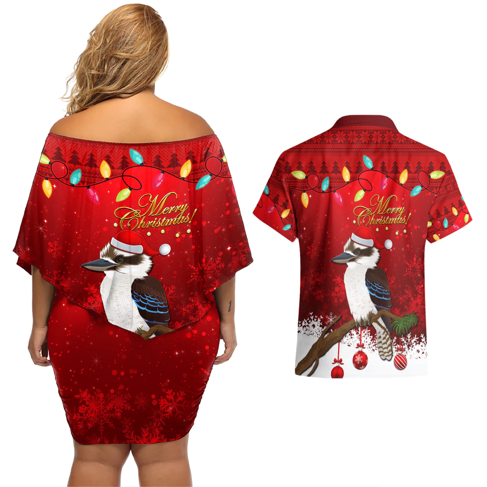 australia-christmas-couples-matching-off-shoulder-short-dress-and-hawaiian-shirt-aussie-kookaburra-santa-merry-xmas