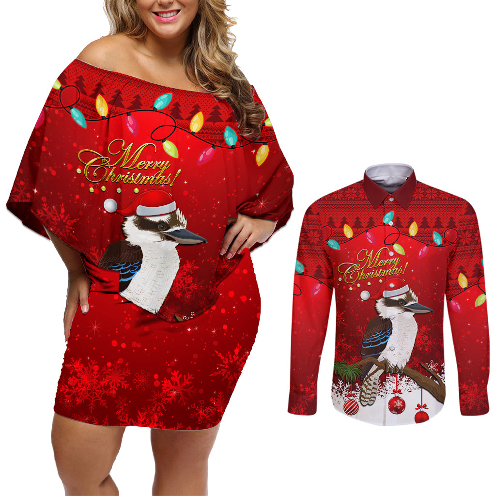 australia-christmas-couples-matching-off-shoulder-short-dress-and-long-sleeve-button-shirt-aussie-kookaburra-santa-merry-xmas