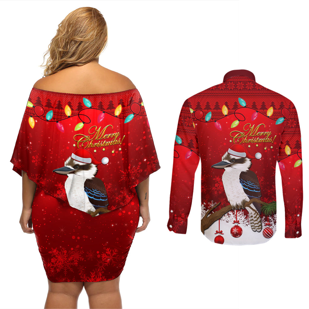 australia-christmas-couples-matching-off-shoulder-short-dress-and-long-sleeve-button-shirt-aussie-kookaburra-santa-merry-xmas