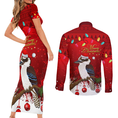 australia-christmas-couples-matching-short-sleeve-bodycon-dress-and-long-sleeve-button-shirt-aussie-kookaburra-santa-merry-xmas