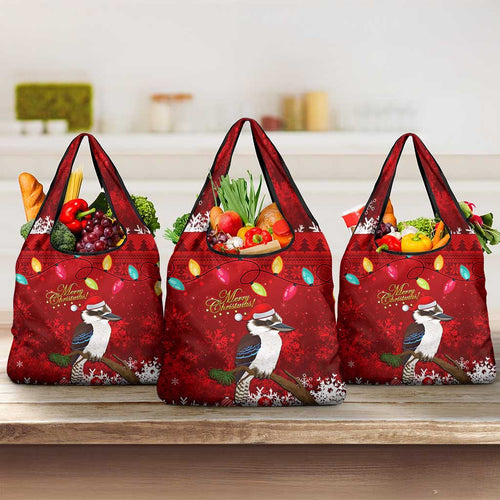 Australia Christmas Grocery Bag Aussie Kookaburra Santa Merry Xmas
