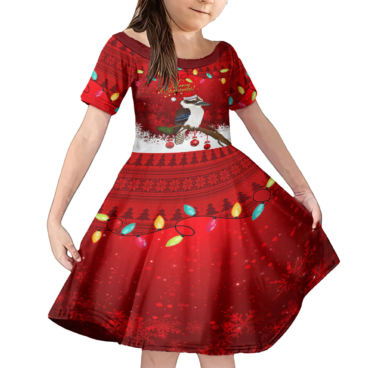 australia-christmas-kid-short-sleeve-dress-aussie-kookaburra-santa-merry-xmas