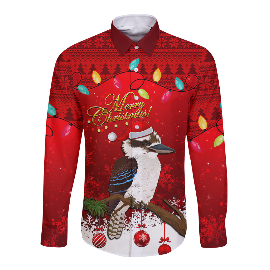 australia-christmas-long-sleeve-button-shirt-aussie-kookaburra-santa-merry-xmas