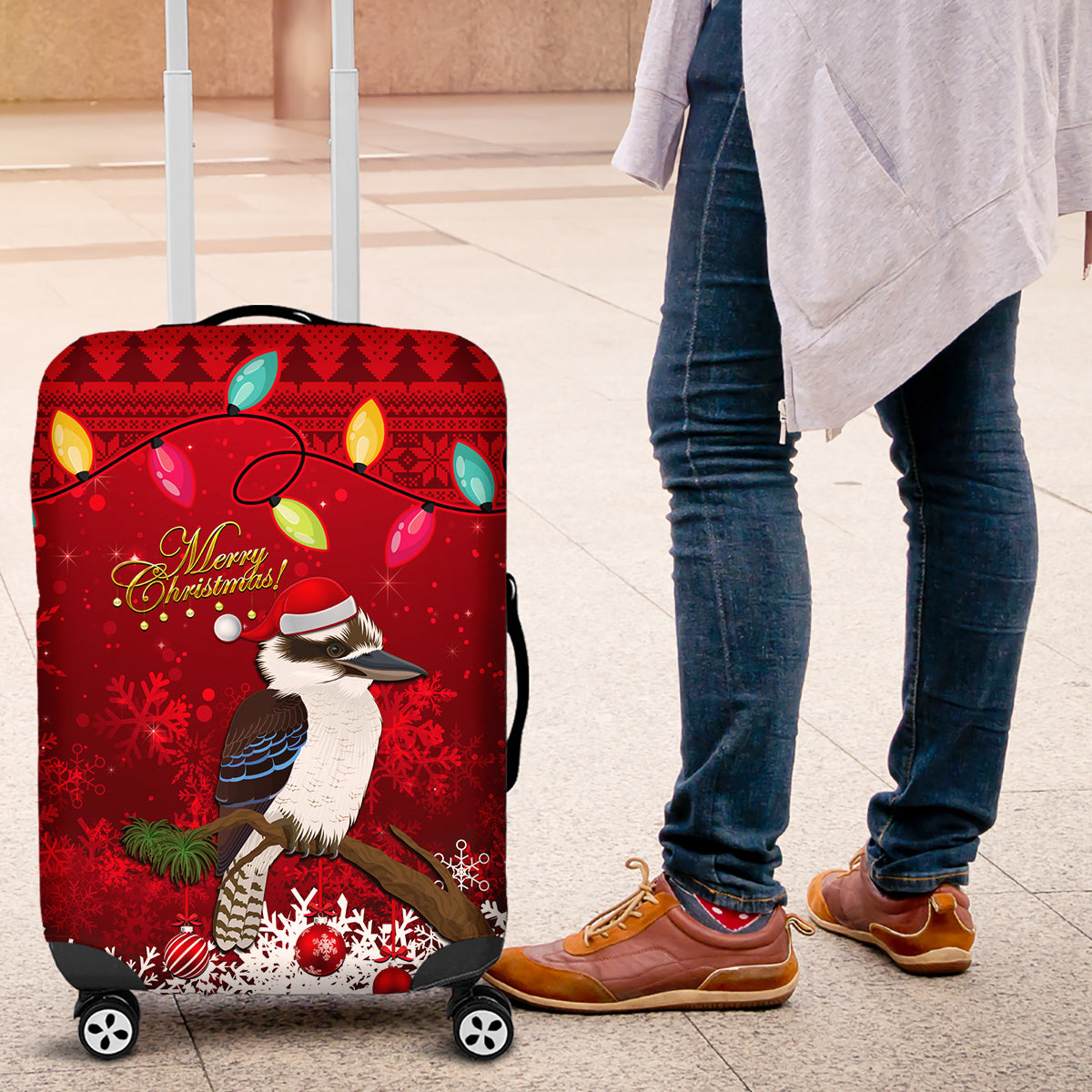 australia-christmas-luggage-cover-aussie-kookaburra-santa-merry-xmas