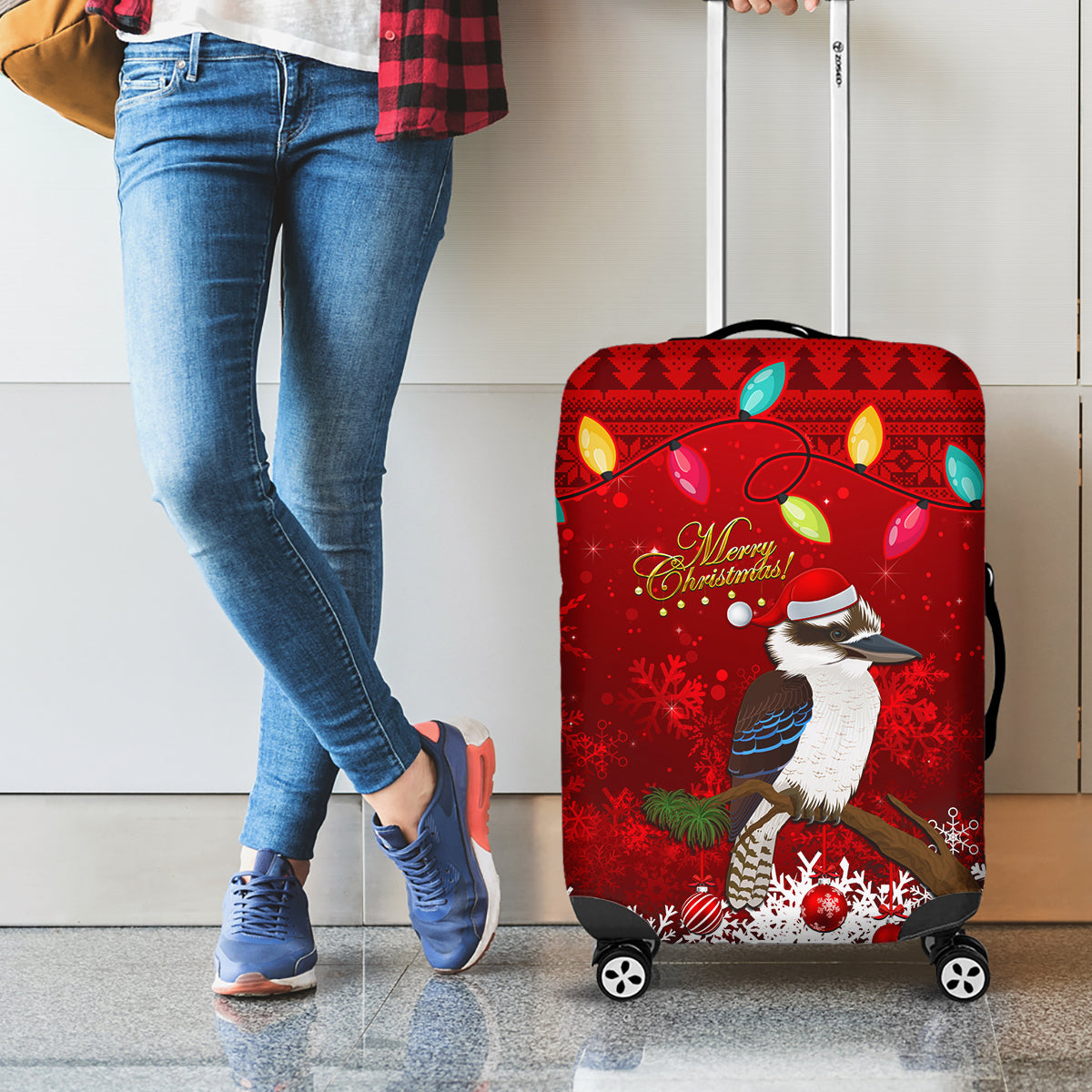 australia-christmas-luggage-cover-aussie-kookaburra-santa-merry-xmas