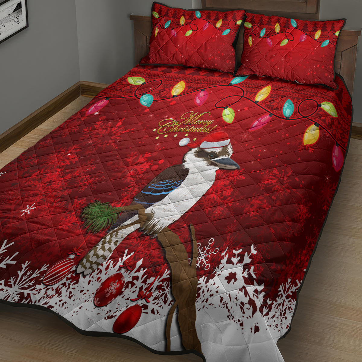 australia-christmas-quilt-bed-set-aussie-kookaburra-santa-merry-xmas