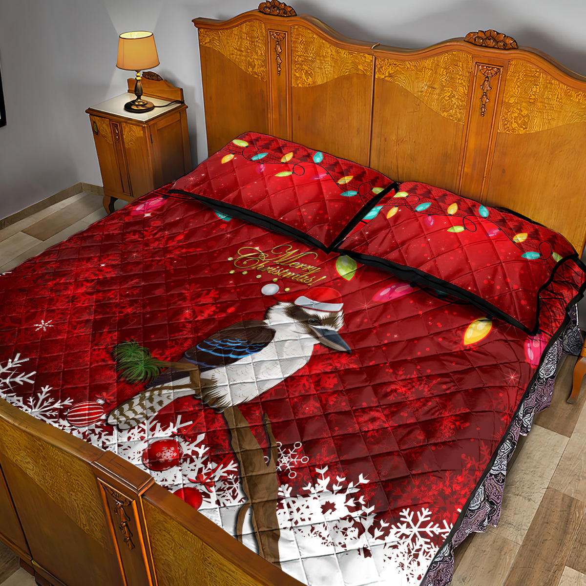 australia-christmas-quilt-bed-set-aussie-kookaburra-santa-merry-xmas