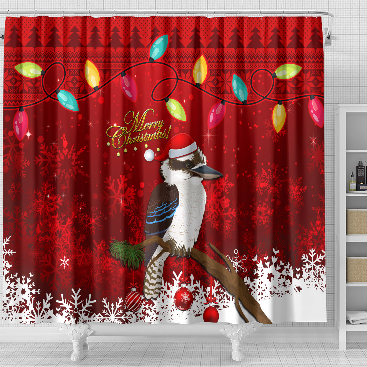 australia-christmas-shower-curtain-aussie-kookaburra-santa-merry-xmas