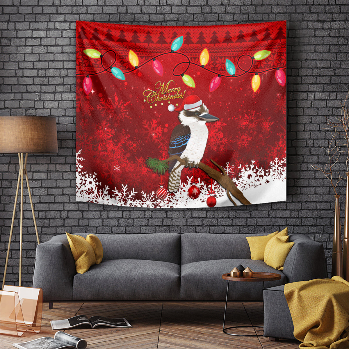 australia-christmas-tapestry-aussie-kookaburra-santa-merry-xmas