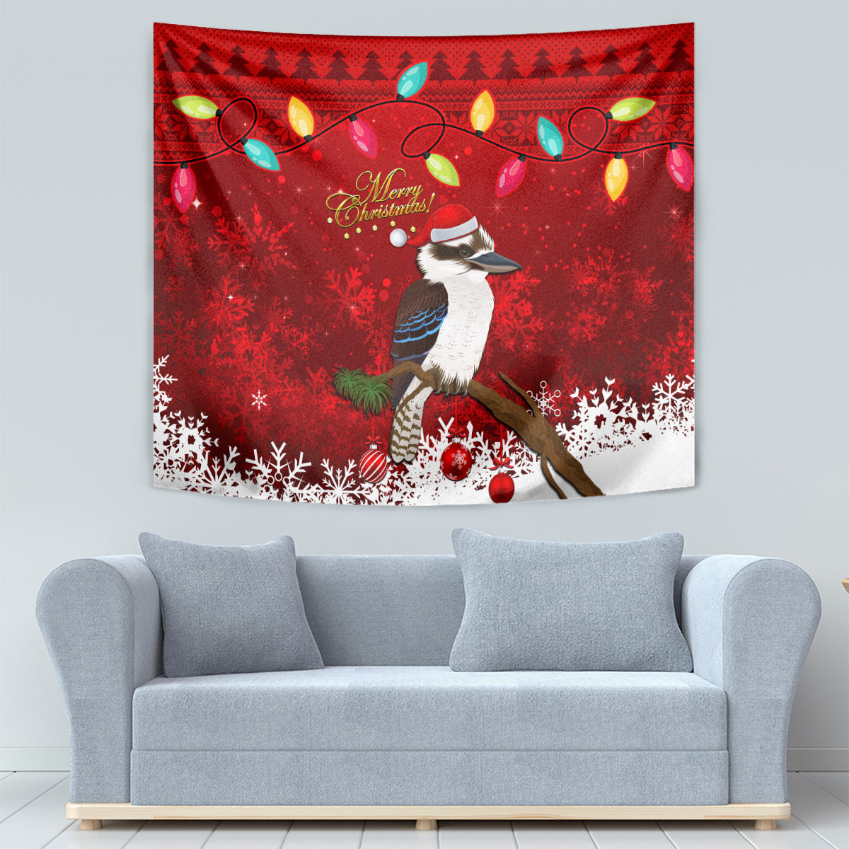 australia-christmas-tapestry-aussie-kookaburra-santa-merry-xmas