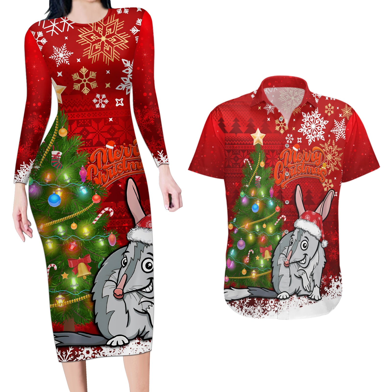 australia-christmas-couples-matching-long-sleeve-bodycon-dress-and-hawaiian-shirt-aussie-bilby-santa-merry-xmas