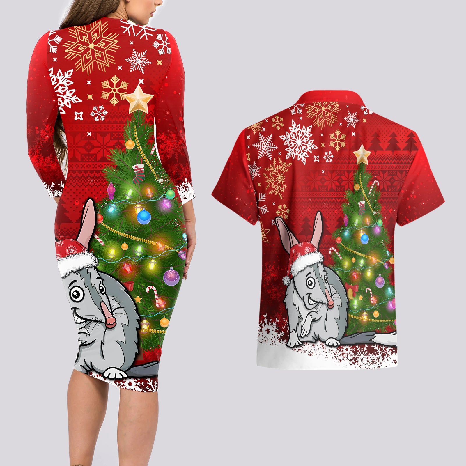 australia-christmas-couples-matching-long-sleeve-bodycon-dress-and-hawaiian-shirt-aussie-bilby-santa-merry-xmas