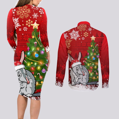 australia-christmas-couples-matching-long-sleeve-bodycon-dress-and-long-sleeve-button-shirt-aussie-bilby-santa-merry-xmas