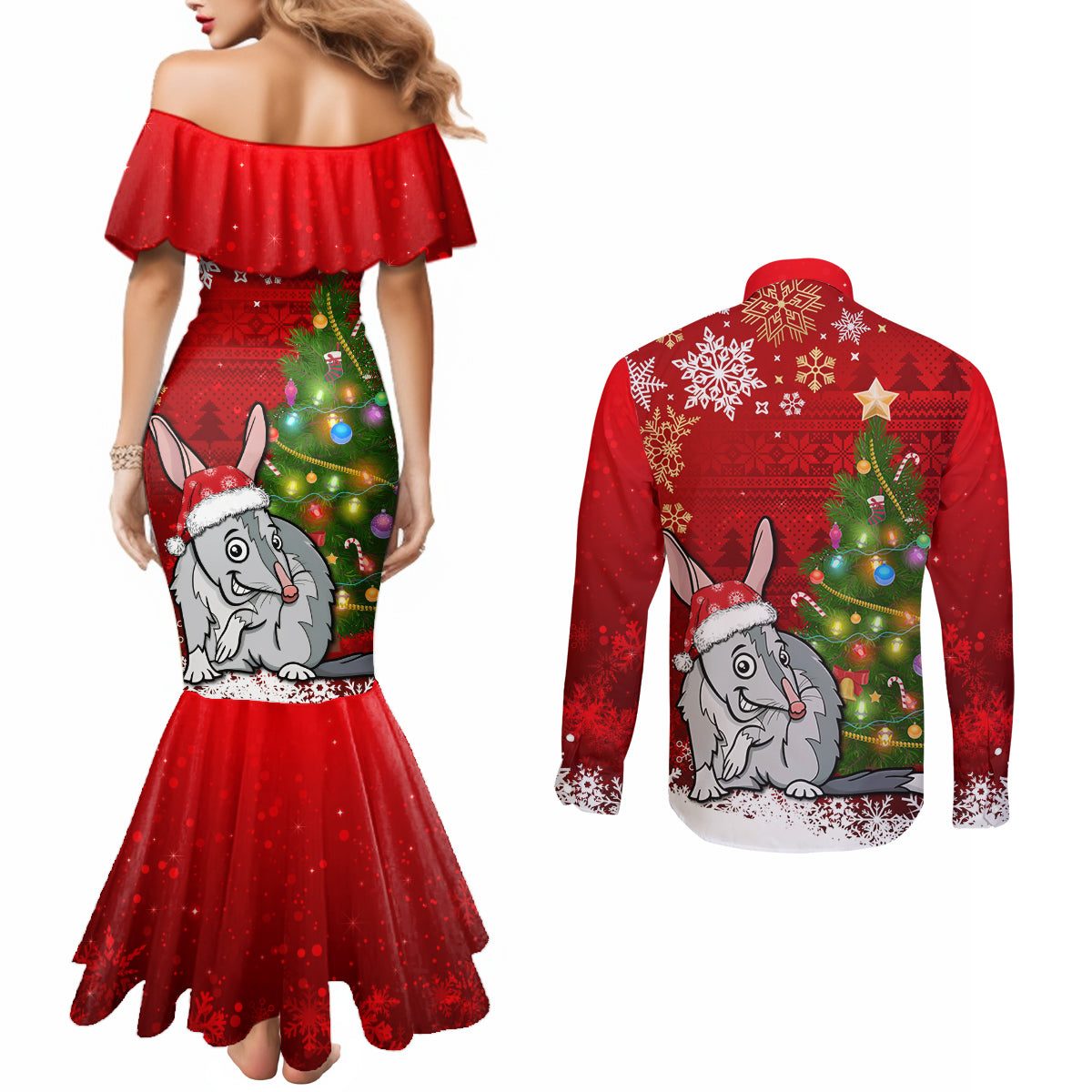 australia-christmas-couples-matching-mermaid-dress-and-long-sleeve-button-shirt-aussie-bilby-santa-merry-xmas