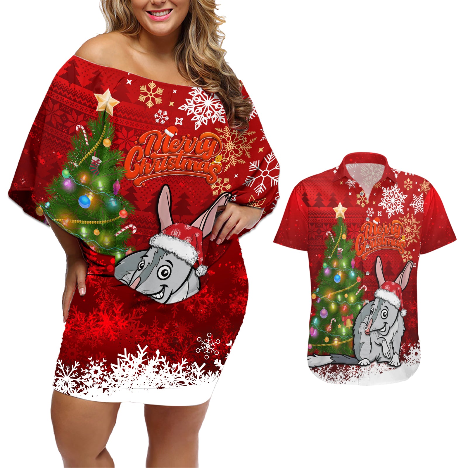 australia-christmas-couples-matching-off-shoulder-short-dress-and-hawaiian-shirt-aussie-bilby-santa-merry-xmas