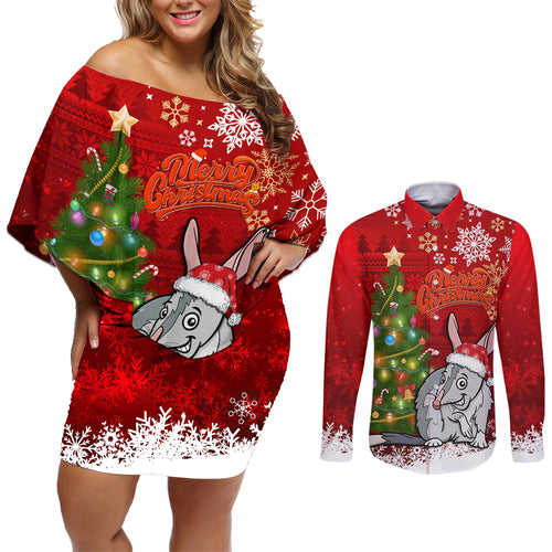australia-christmas-couples-matching-off-shoulder-short-dress-and-long-sleeve-button-shirt-aussie-bilby-santa-merry-xmas