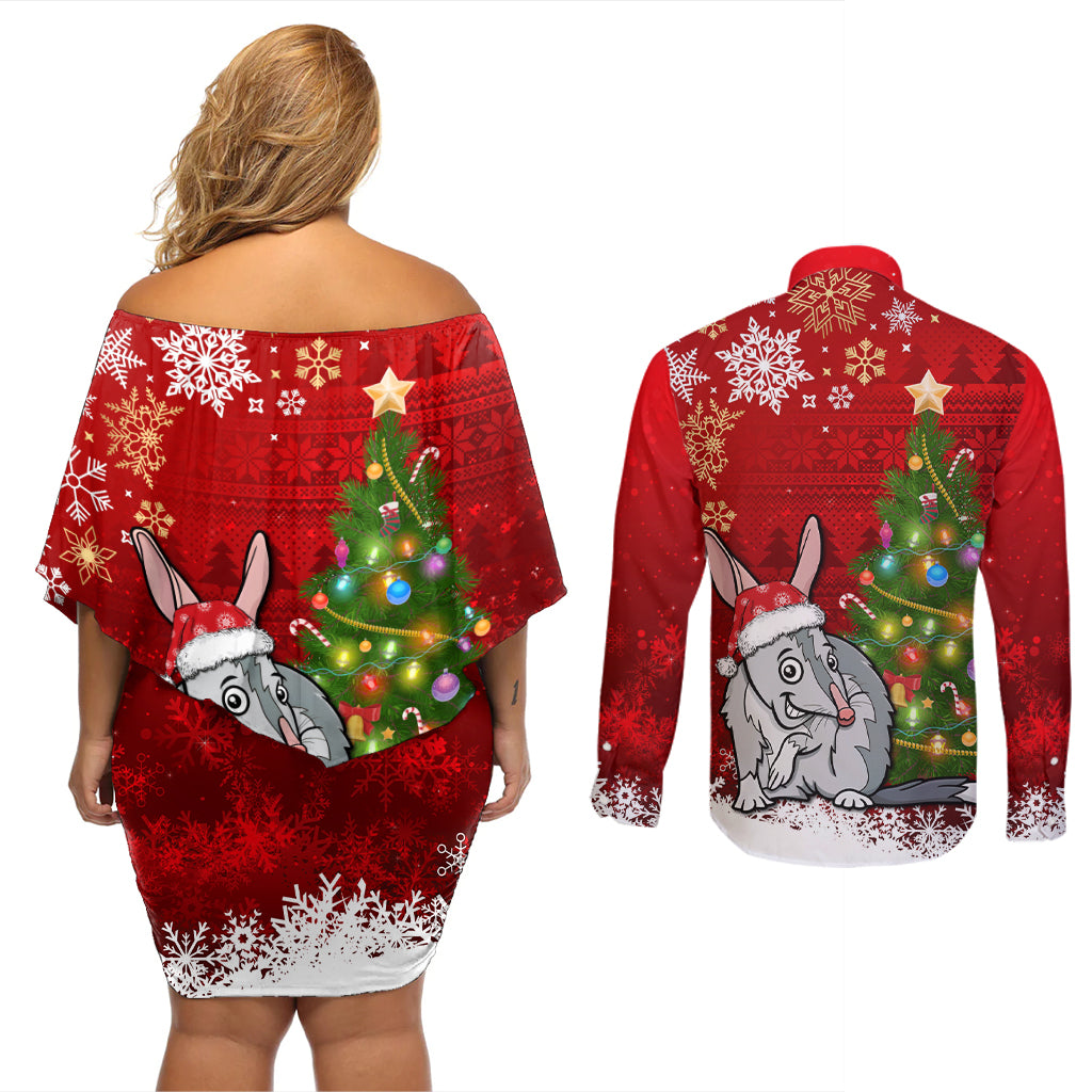 australia-christmas-couples-matching-off-shoulder-short-dress-and-long-sleeve-button-shirt-aussie-bilby-santa-merry-xmas