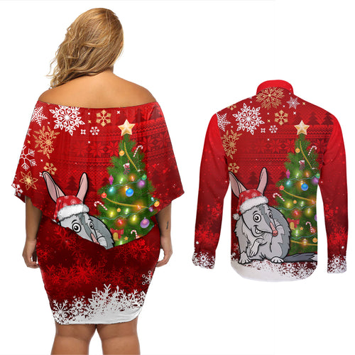 australia-christmas-couples-matching-off-shoulder-short-dress-and-long-sleeve-button-shirt-aussie-bilby-santa-merry-xmas