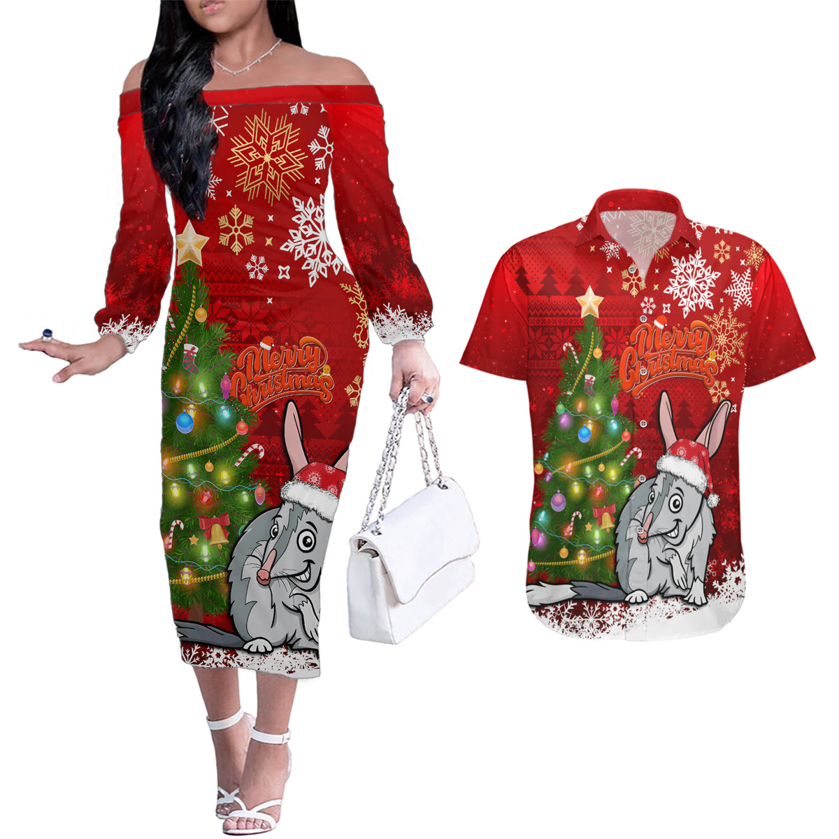 australia-christmas-couples-matching-off-the-shoulder-long-sleeve-dress-and-hawaiian-shirt-aussie-bilby-santa-merry-xmas