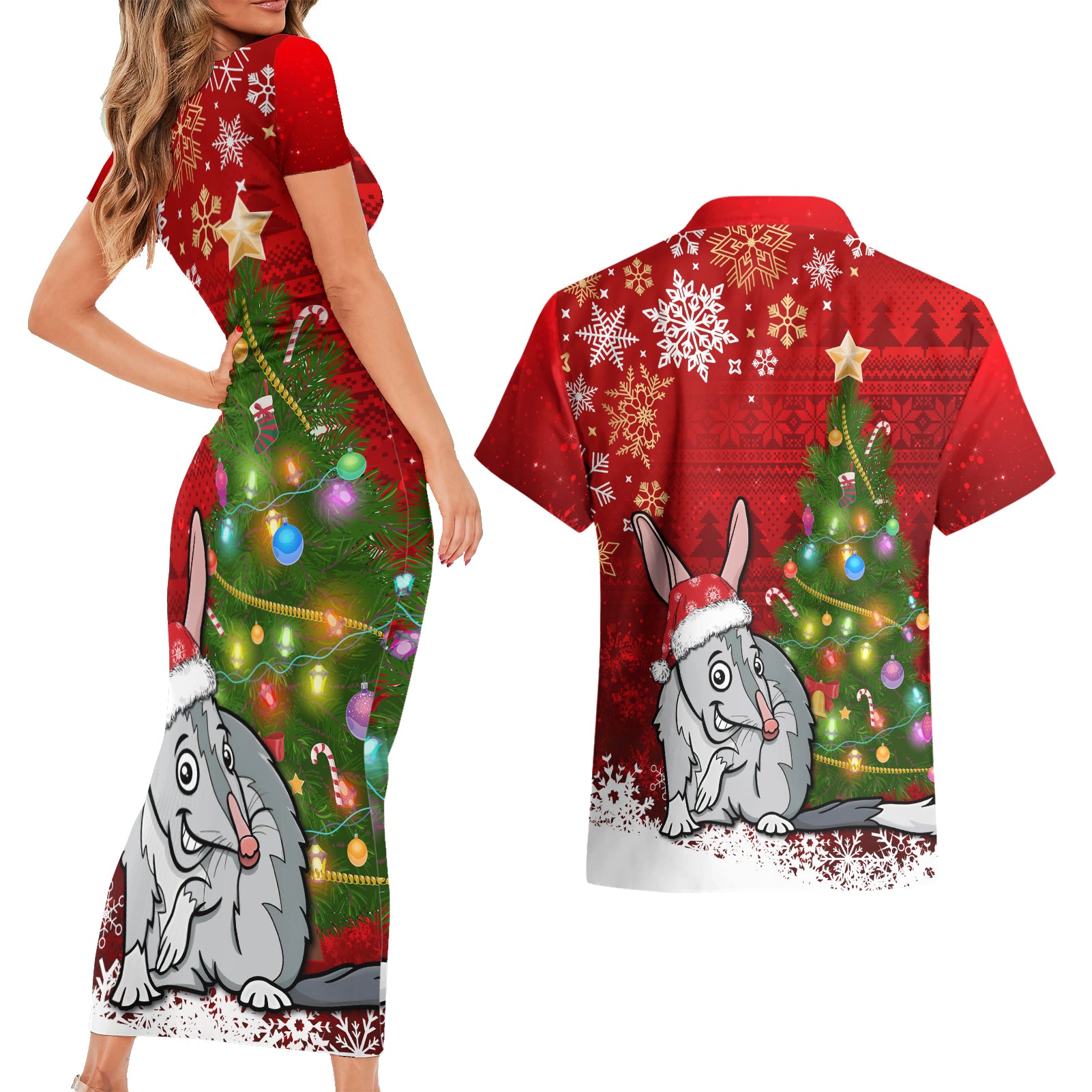 australia-christmas-couples-matching-short-sleeve-bodycon-dress-and-hawaiian-shirt-aussie-bilby-santa-merry-xmas