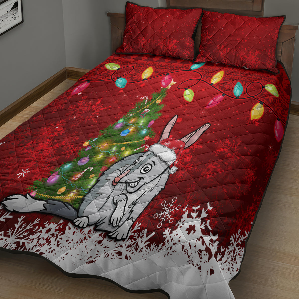 australia-christmas-quilt-bed-set-aussie-bilby-santa-merry-xmas