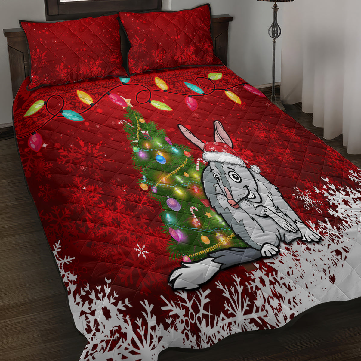 australia-christmas-quilt-bed-set-aussie-bilby-santa-merry-xmas