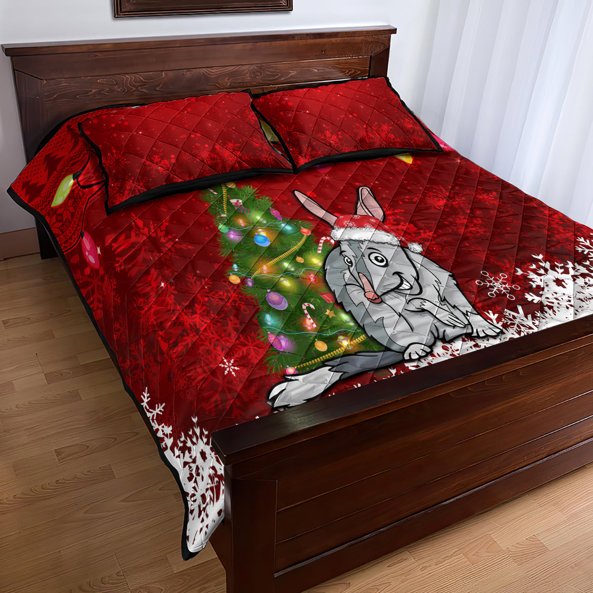 australia-christmas-quilt-bed-set-aussie-bilby-santa-merry-xmas