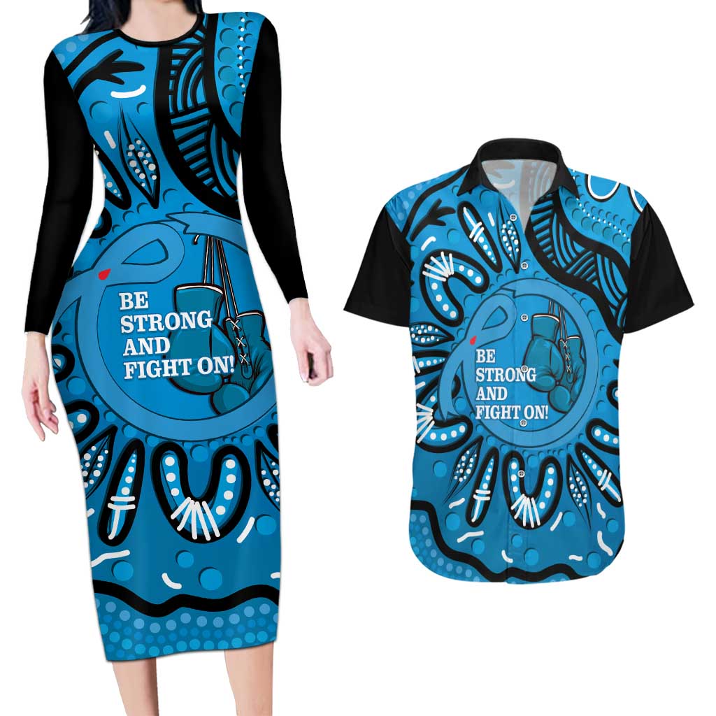 Australia Diabetes Awareness Month Couples Matching Long Sleeve Bodycon Dress and Hawaiian Shirt Be Strong And Fight On Aboriginal Art