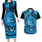Australia Diabetes Awareness Month Couples Matching Long Sleeve Bodycon Dress and Hawaiian Shirt Be Strong And Fight On Aboriginal Art
