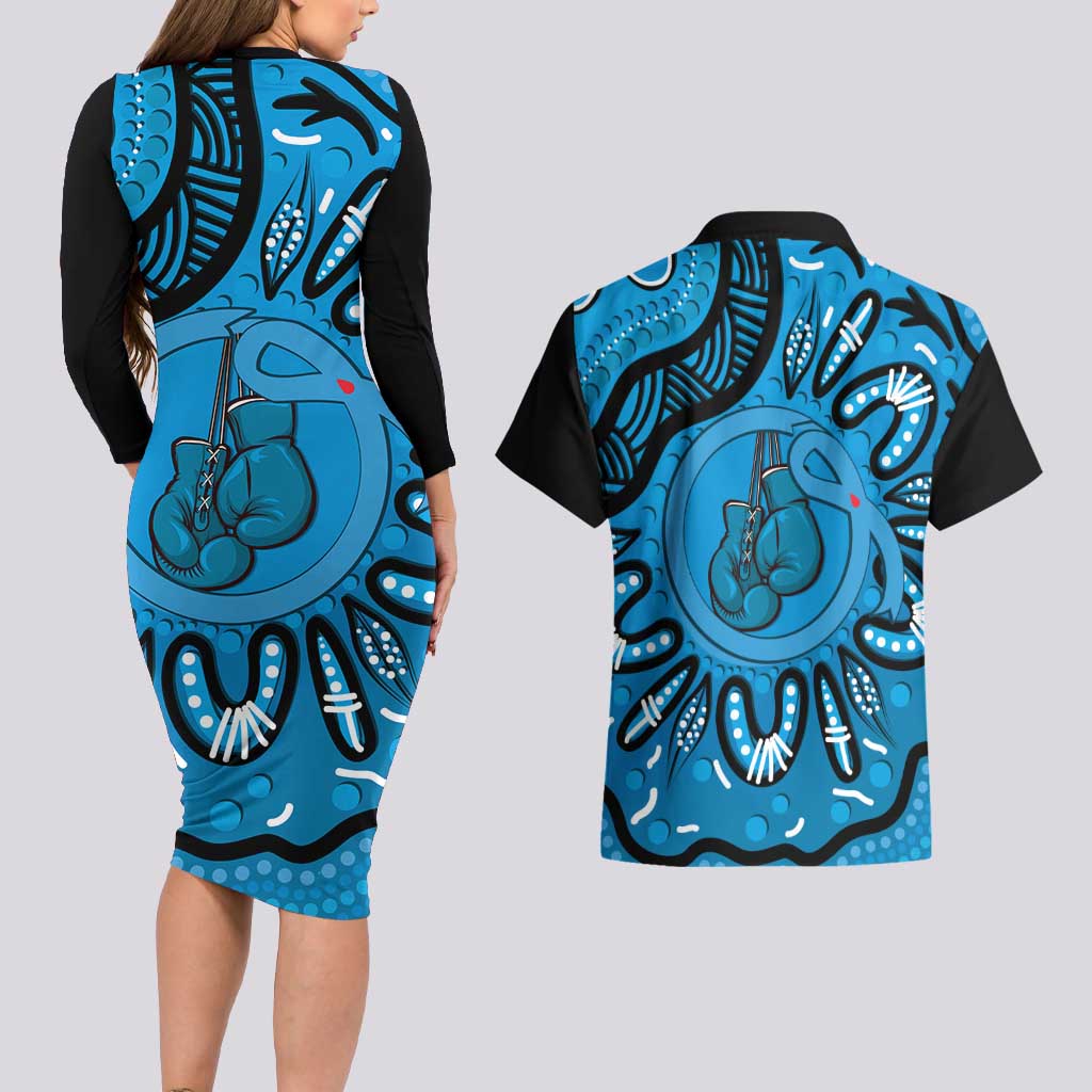 Australia Diabetes Awareness Month Couples Matching Long Sleeve Bodycon Dress and Hawaiian Shirt Be Strong And Fight On Aboriginal Art