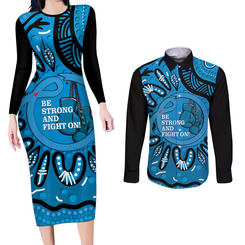Australia Diabetes Awareness Month Couples Matching Long Sleeve Bodycon Dress and Long Sleeve Button Shirt Be Strong And Fight On Aboriginal Art