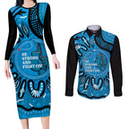 Australia Diabetes Awareness Month Couples Matching Long Sleeve Bodycon Dress and Long Sleeve Button Shirt Be Strong And Fight On Aboriginal Art