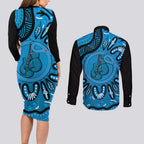 Australia Diabetes Awareness Month Couples Matching Long Sleeve Bodycon Dress and Long Sleeve Button Shirt Be Strong And Fight On Aboriginal Art