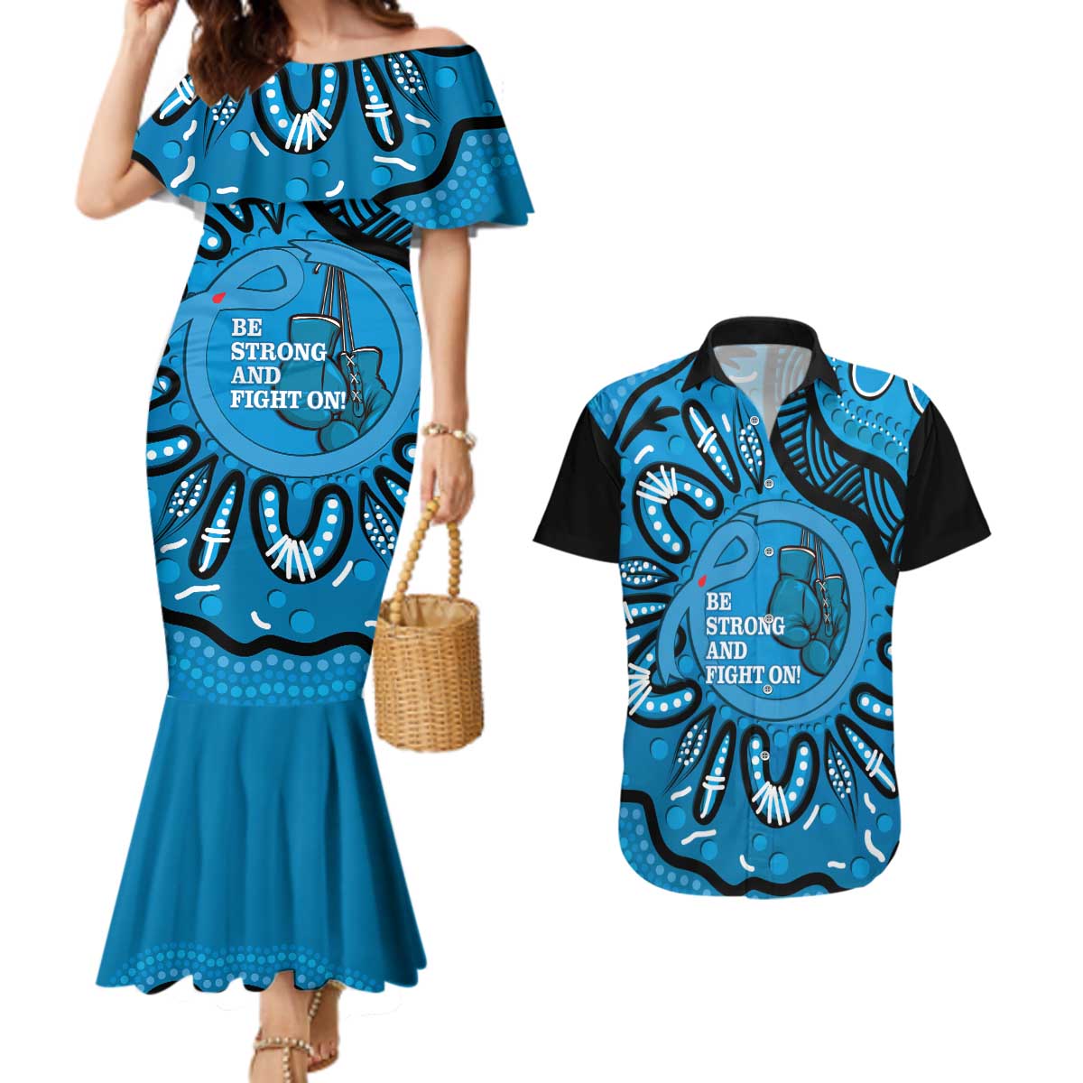 Australia Diabetes Awareness Month Couples Matching Mermaid Dress and Hawaiian Shirt Be Strong And Fight On Aboriginal Art