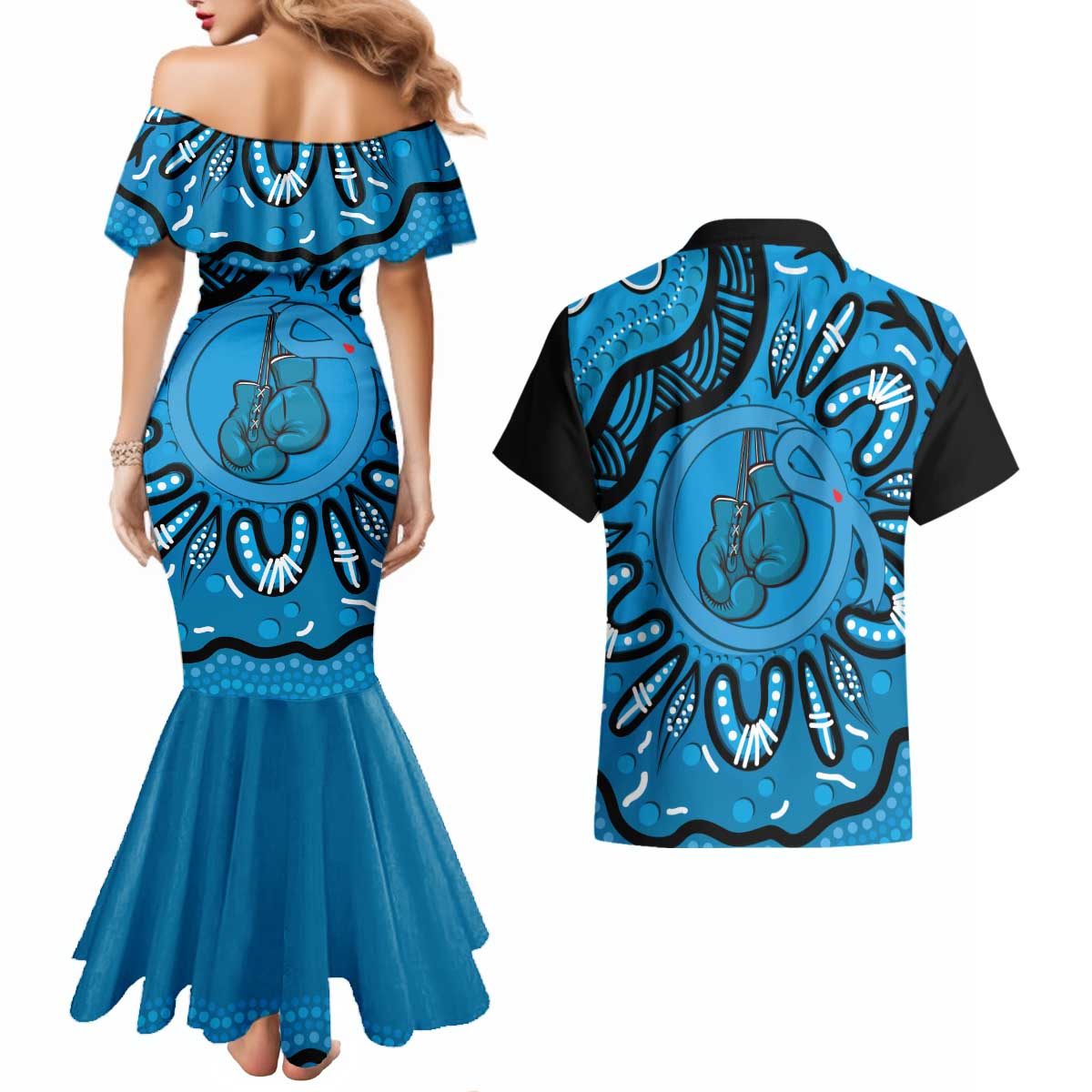 Australia Diabetes Awareness Month Couples Matching Mermaid Dress and Hawaiian Shirt Be Strong And Fight On Aboriginal Art