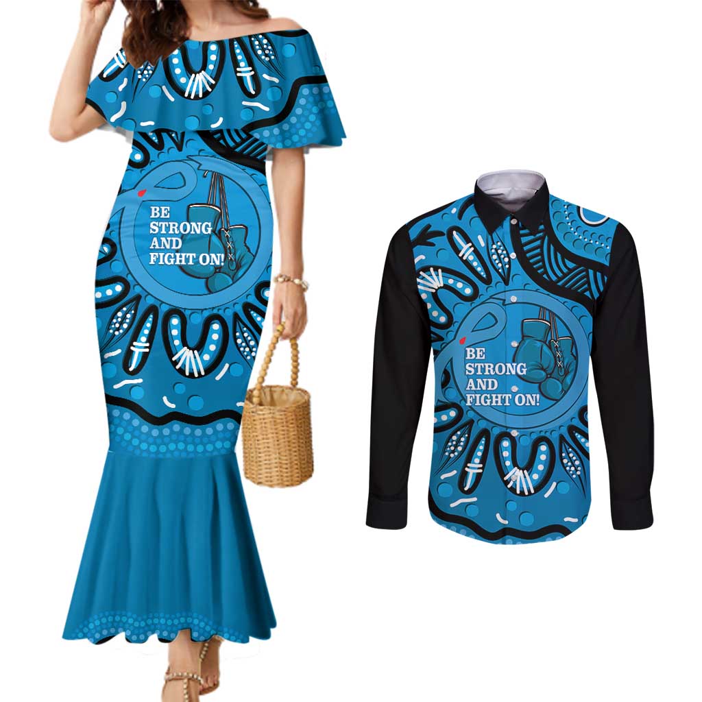 Australia Diabetes Awareness Month Couples Matching Mermaid Dress and Long Sleeve Button Shirt Be Strong And Fight On Aboriginal Art