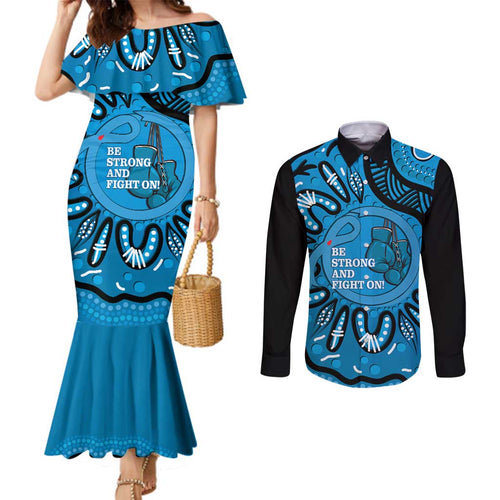 Australia Diabetes Awareness Month Couples Matching Mermaid Dress and Long Sleeve Button Shirt Be Strong And Fight On Aboriginal Art