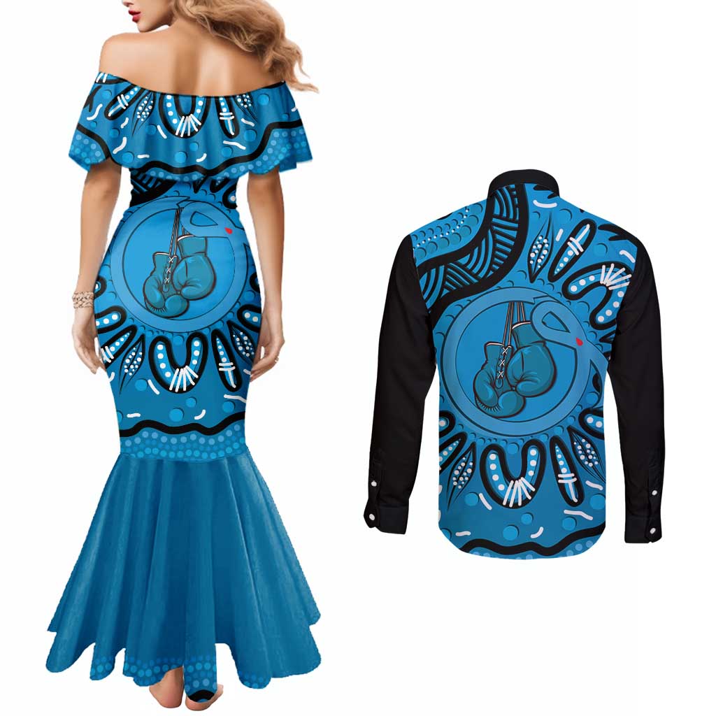 Australia Diabetes Awareness Month Couples Matching Mermaid Dress and Long Sleeve Button Shirt Be Strong And Fight On Aboriginal Art