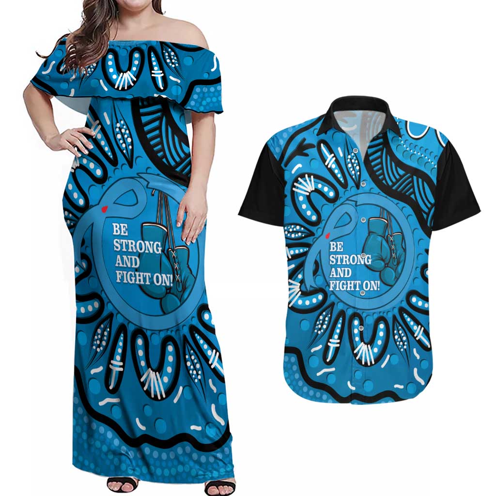Australia Diabetes Awareness Month Couples Matching Off Shoulder Maxi Dress and Hawaiian Shirt Be Strong And Fight On Aboriginal Art