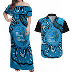 Australia Diabetes Awareness Month Couples Matching Off Shoulder Maxi Dress and Hawaiian Shirt Be Strong And Fight On Aboriginal Art
