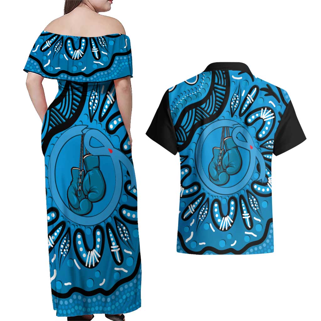 Australia Diabetes Awareness Month Couples Matching Off Shoulder Maxi Dress and Hawaiian Shirt Be Strong And Fight On Aboriginal Art