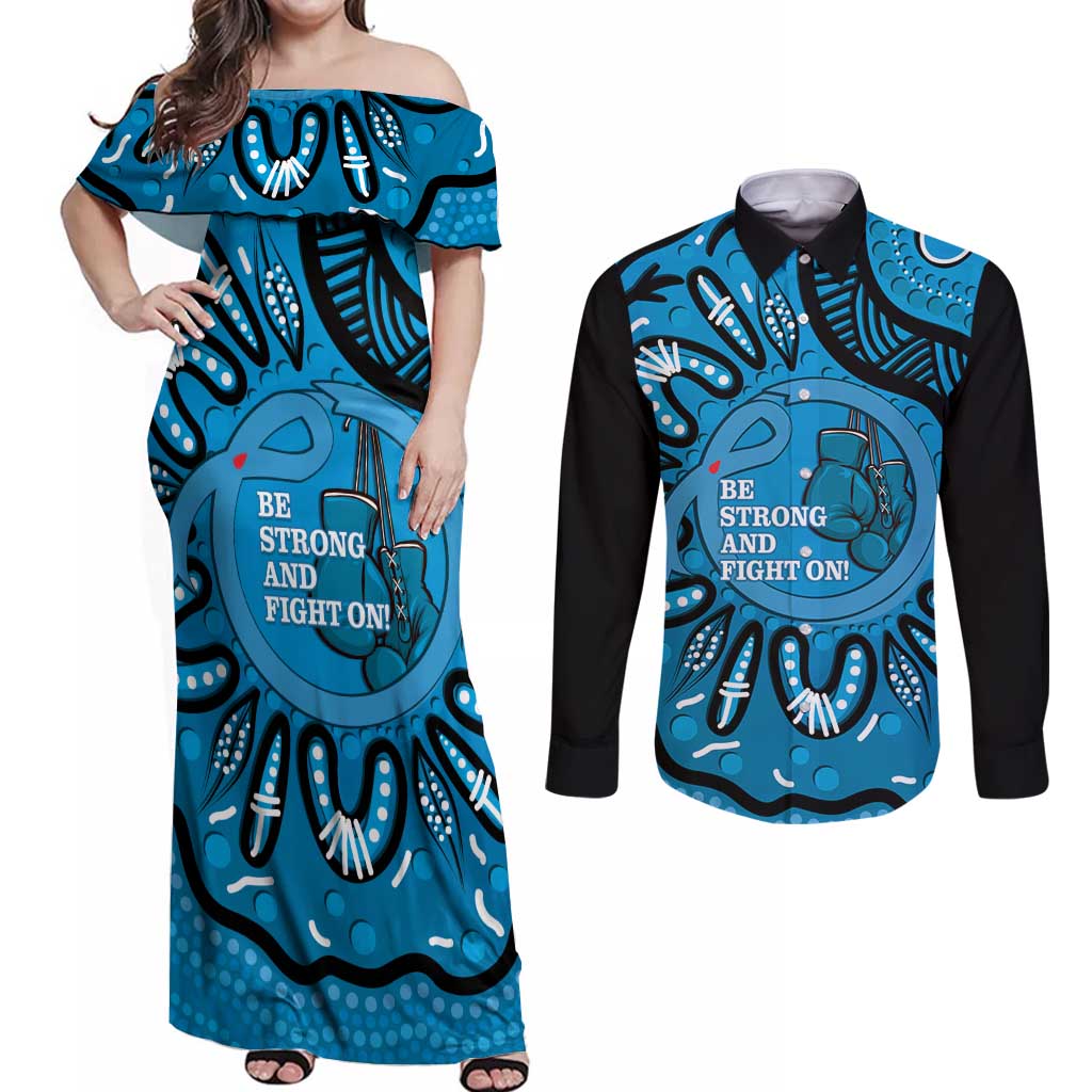 Australia Diabetes Awareness Month Couples Matching Off Shoulder Maxi Dress and Long Sleeve Button Shirt Be Strong And Fight On Aboriginal Art