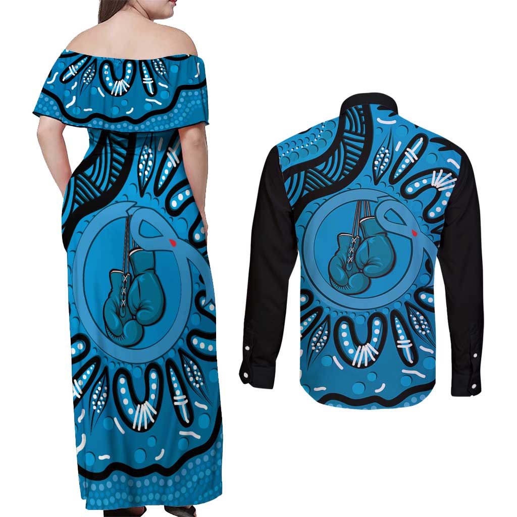 Australia Diabetes Awareness Month Couples Matching Off Shoulder Maxi Dress and Long Sleeve Button Shirt Be Strong And Fight On Aboriginal Art