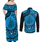 Australia Diabetes Awareness Month Couples Matching Off Shoulder Maxi Dress and Long Sleeve Button Shirt Be Strong And Fight On Aboriginal Art
